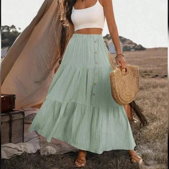 Summer Solid Color Casual Ruffle Hem Skirt - Picture 2 of 5